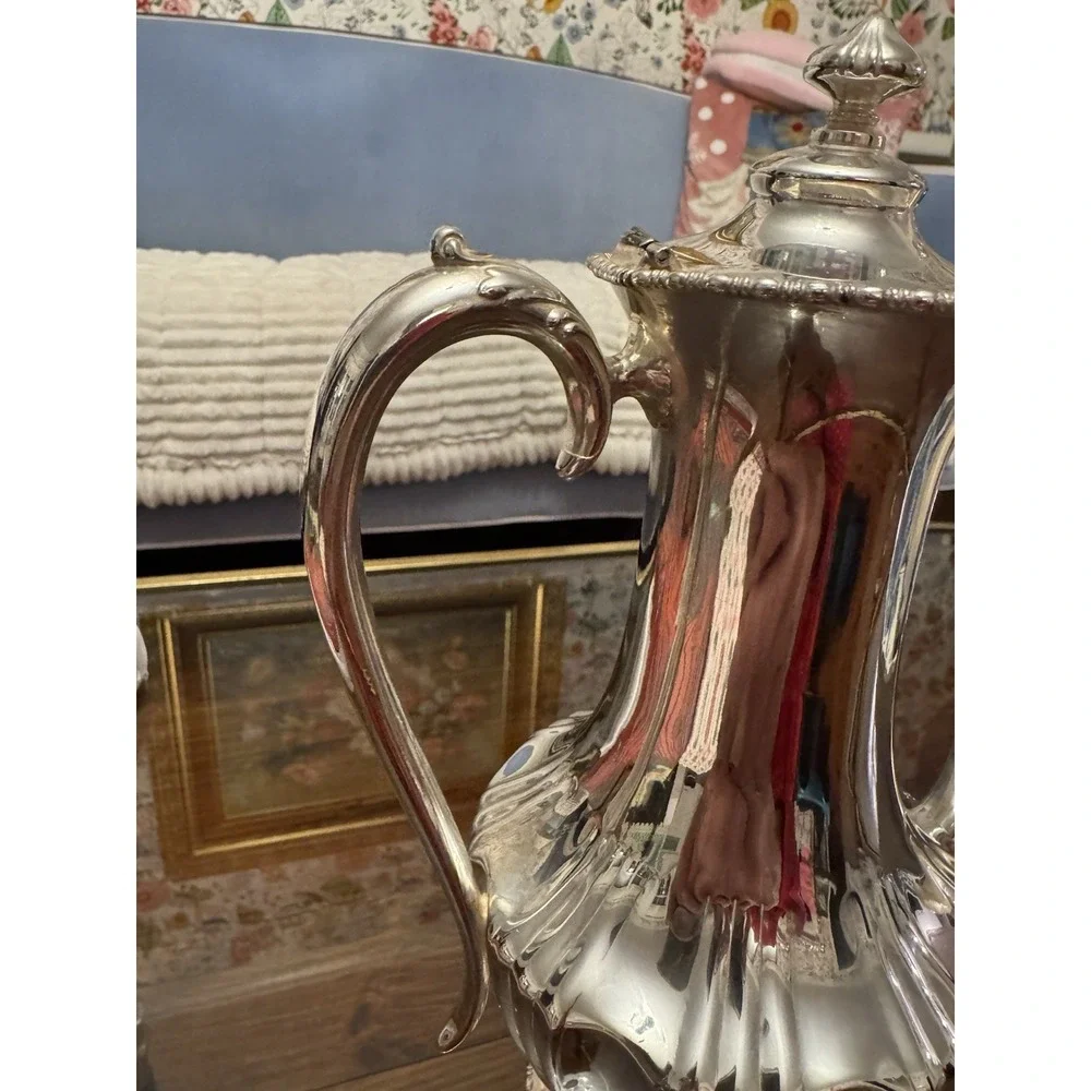 Antique Quadruple Silver Plate Coffee‎ Pot And Creamer C.1890-1910 Edwardian